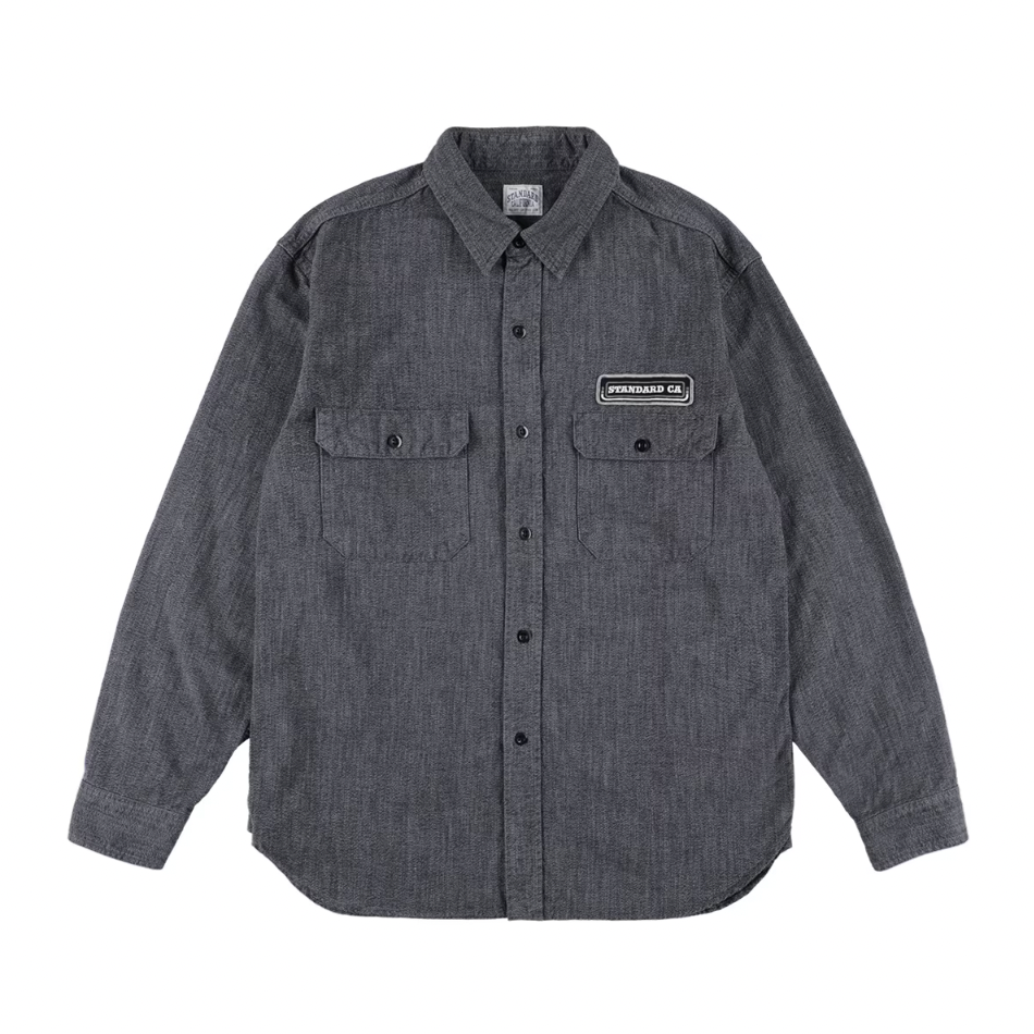 [STANDARD CALIFORNIA]SD Logo Patch Black Chambray Work Shirt Vintage Wash(SHOLF300)