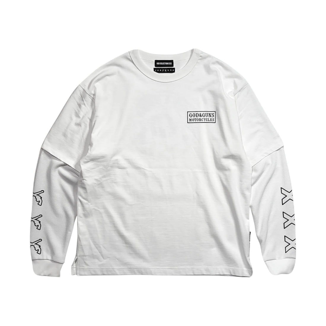 [GOD SELECTION XXX]TRIPLE GUNS EMBLEM LAYERED T-SHIRT (GX-S26-RCS-02)