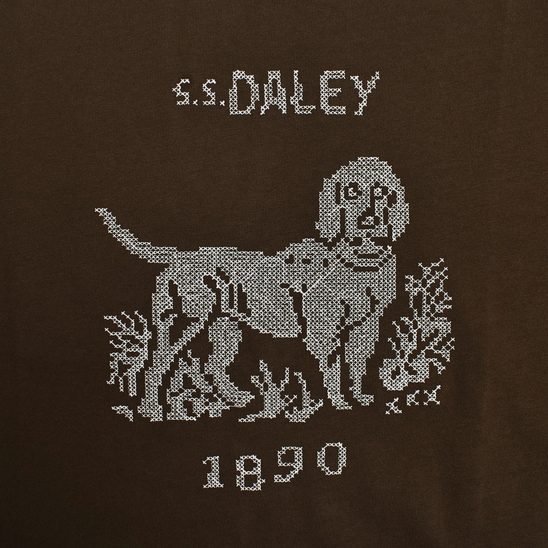 [S.S. Daley]Cross Stitch Dog TEE/BROWN(24070)