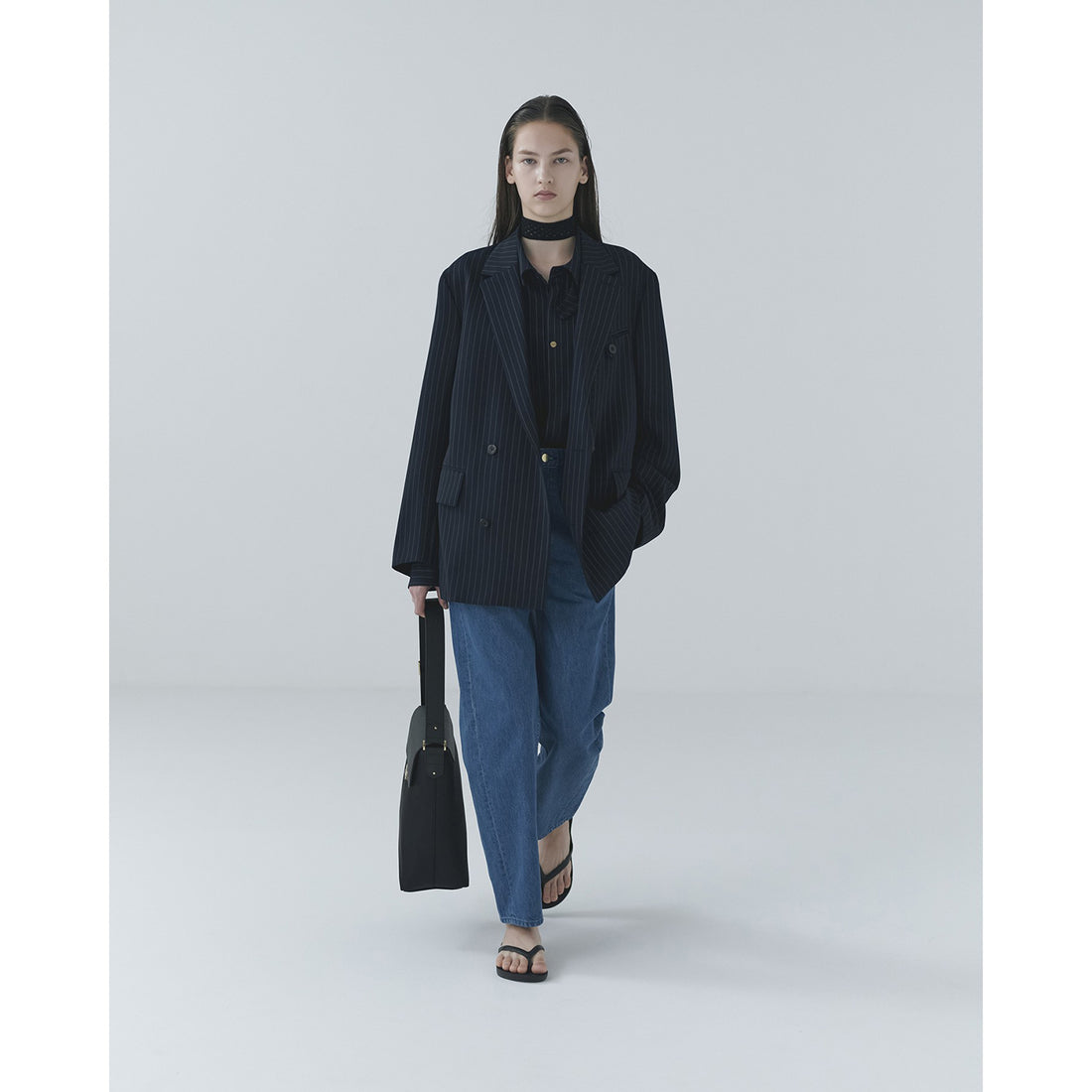 [CULLNI] Stripe Double Cloth Button-Tab Pocket Tailored Jacket (26-SS-012C)