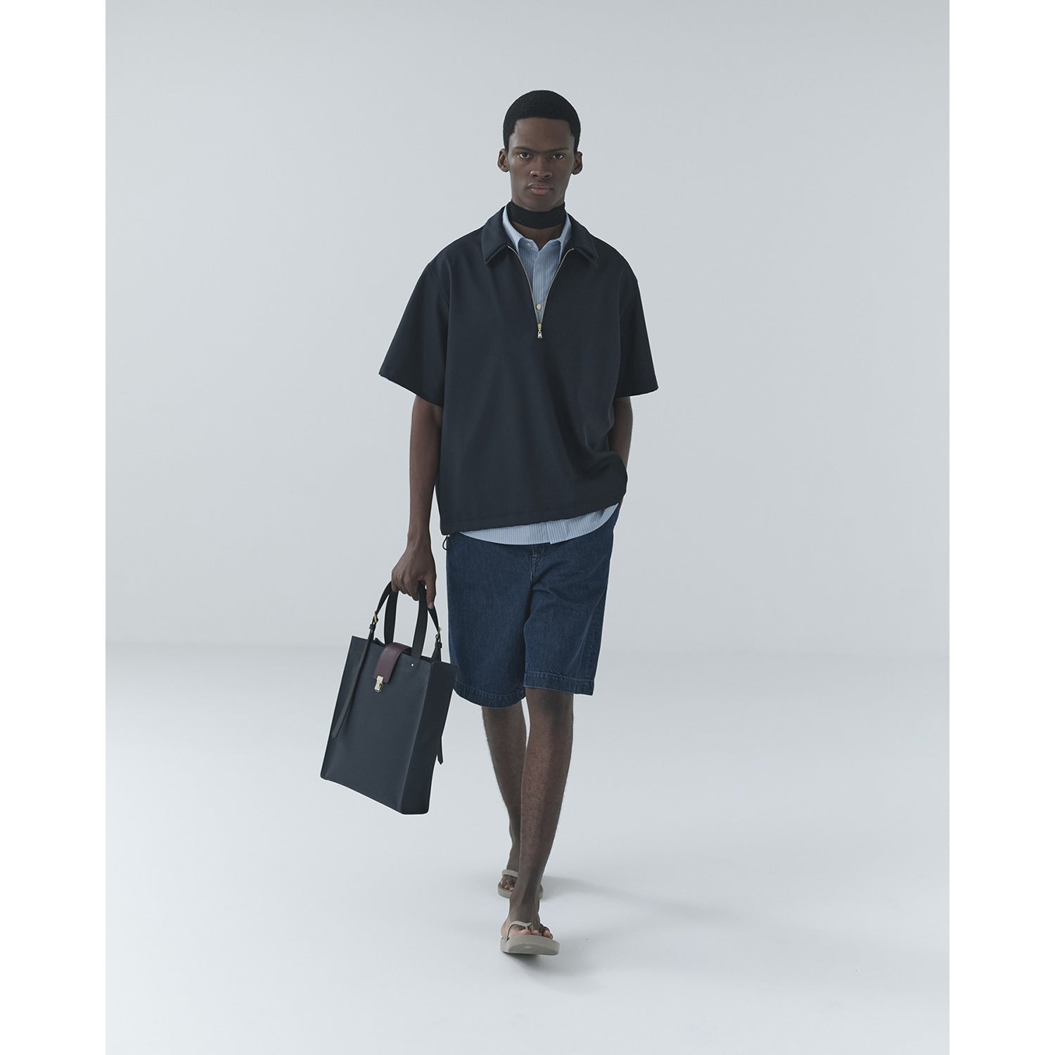 CULLNI] Dry Gabardine Layered collar Half Zip Shirt (26-SS-021