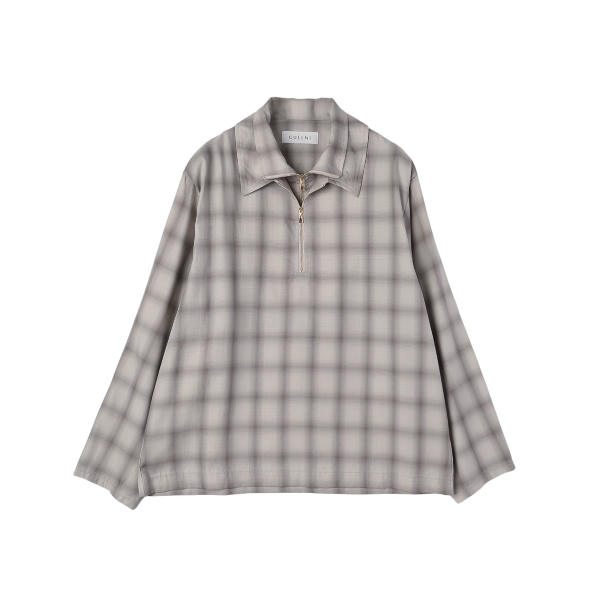 最終値下 CULLNI 26SS Layerd Collar Pullover CULLNI]Ombre Check Half Zip Layerd Collar Pullover/GRAY(26-SS-025B