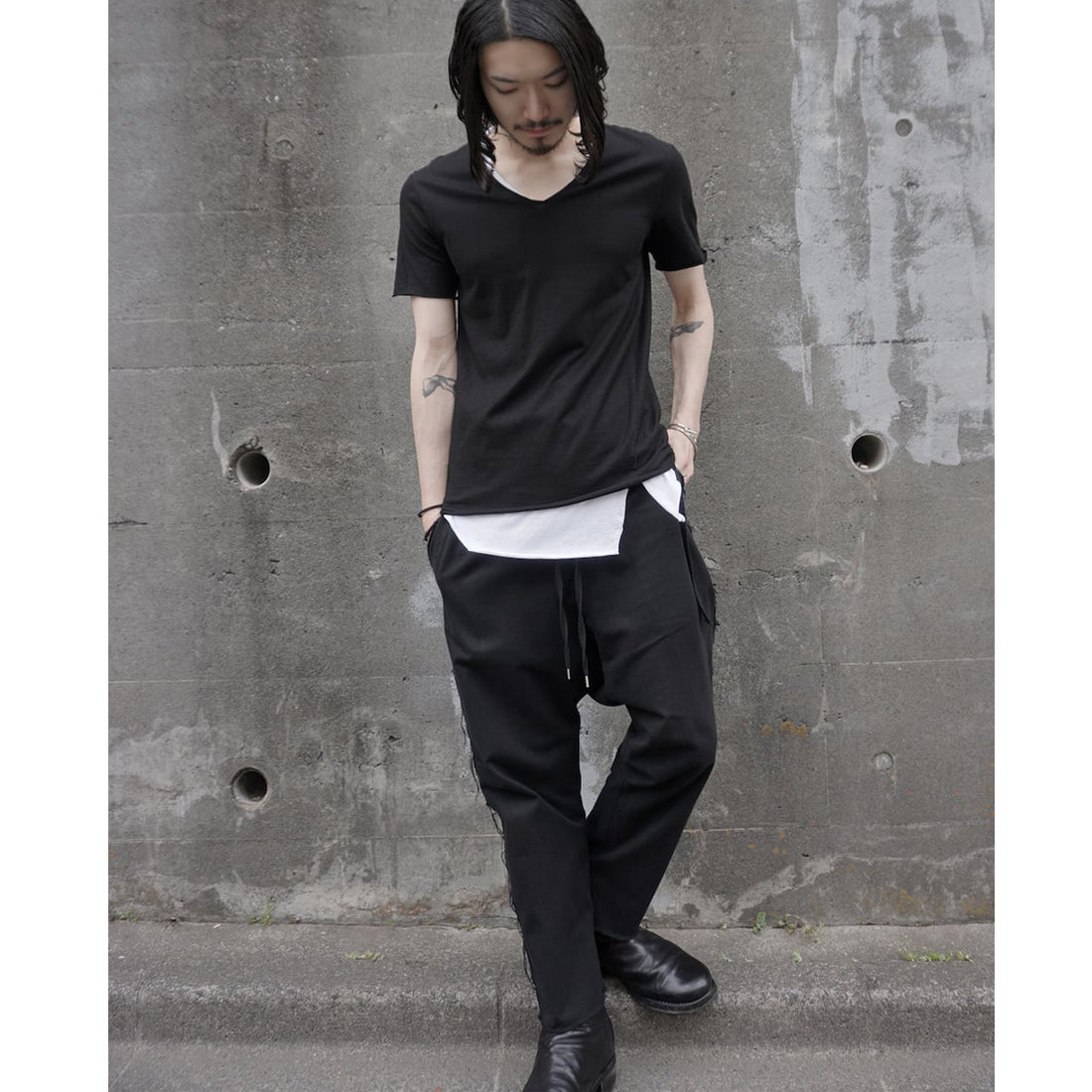 ASKYY]LAYERED CUTSEW 0TH/BLACK/WHITE(391RS4) – R&Co