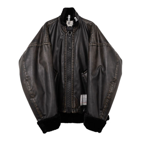 [MAISON MIHARA YASUHIRO]Coated Big Zip Boa Jacket/BLACK(A15BL071)