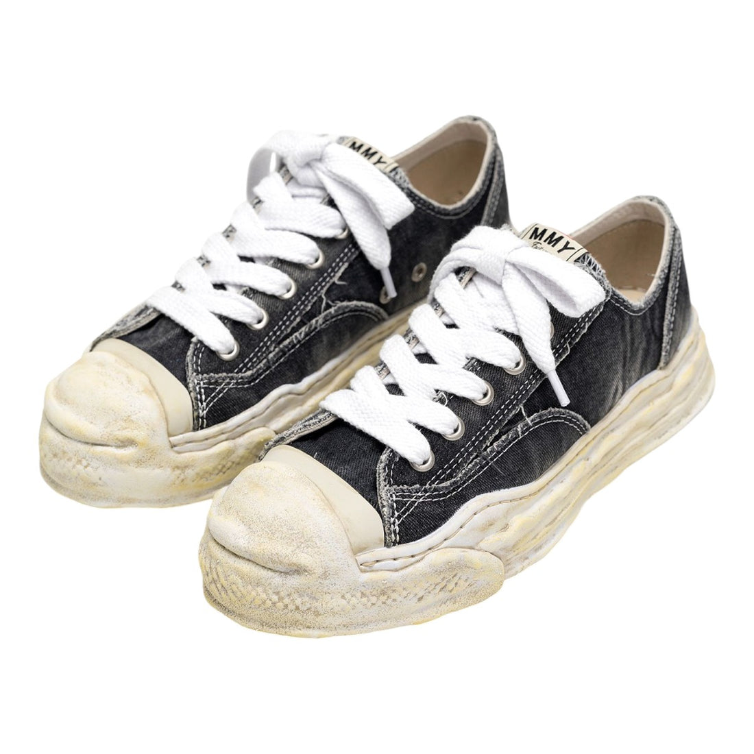 [MAISON MIHARA YASUHIRO]"HANK" OG Sole Bleach-Wash Denim Canvas Low-top Sneaker/BLACK(A15FW731)
