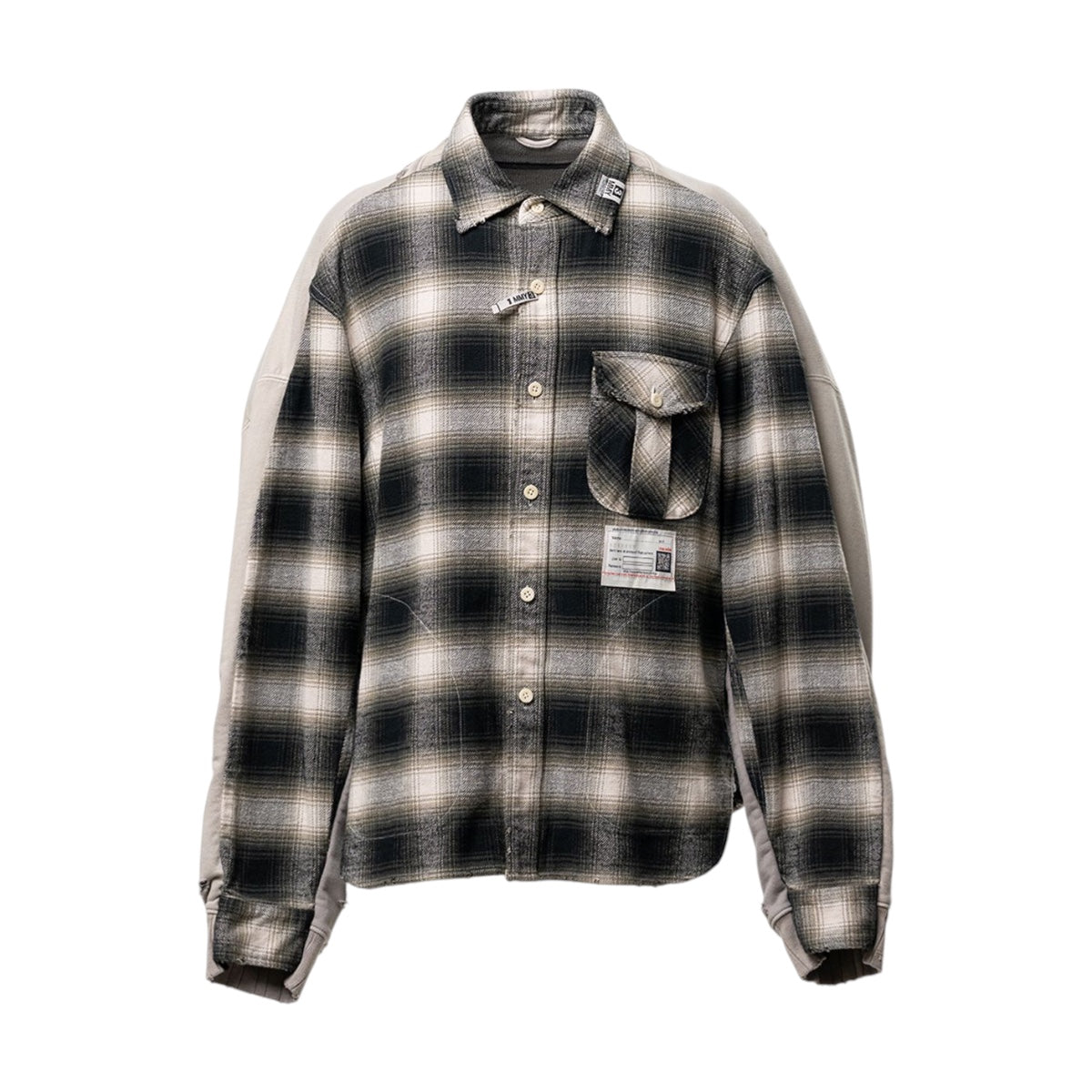 MAISON MIHARA YASUHIRO]Front Back Combined Check Shirt/BLACK/WHITE