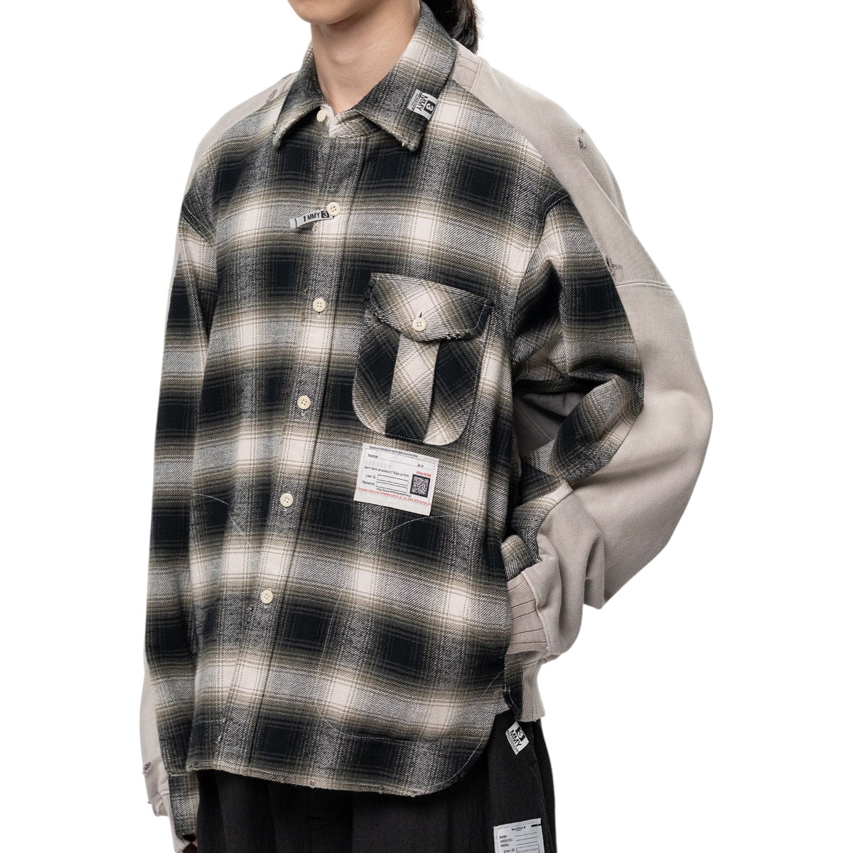 MAISON MIHARA YASUHIRO]Front Back Combined Check Shirt/BLACK/WHITE