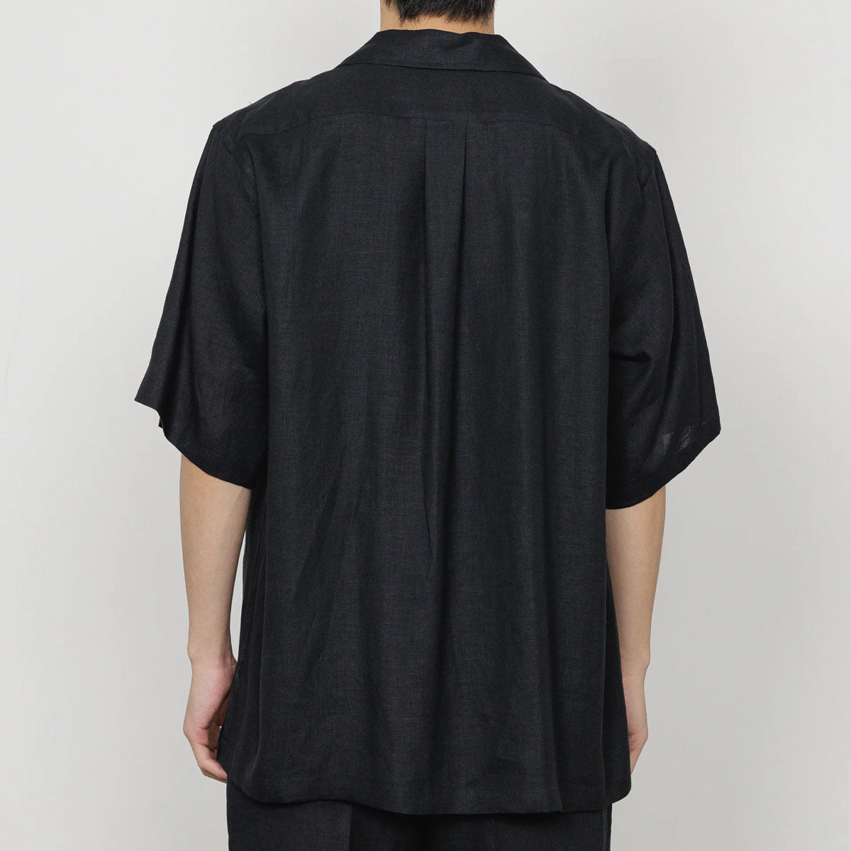 MARKAWARE]HEMP SHIRTING NEW OPEN COLLAR S/S SHIRT/BLACK