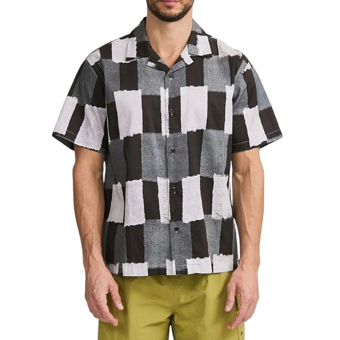 [Saturdays NYC]CANTY OPEN COLLAR CHECKERED SS SHIRT/BLACK(BBG15200)