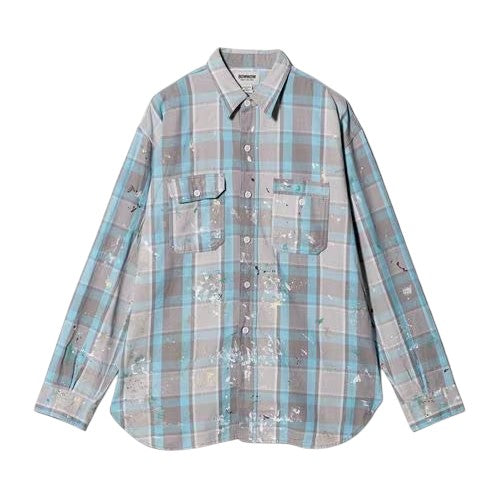 BOWWOW ネルシャツ シャツ BW252-PPSFS XLサイズ BOWWOW]PAINTERS PAINT STAINED FLANNEL SHIRT/AGED L.BLUE×O.WHITE
