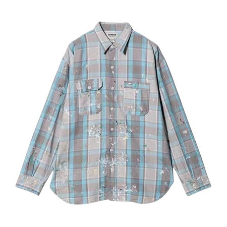 [BOWWOW]PAINTERS PAINT STAINED FLANNEL SHIRT/AGED L.BLUE×O.WHITE(BW252-PPSFS)