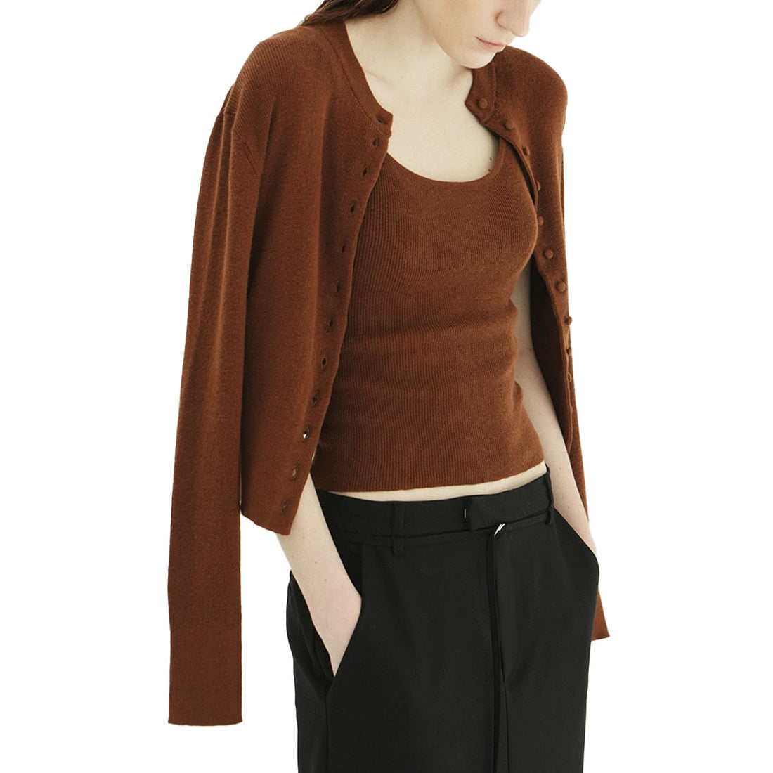 [CLANE]BUTTON CARDIGAN TANK SET(11106-2093)