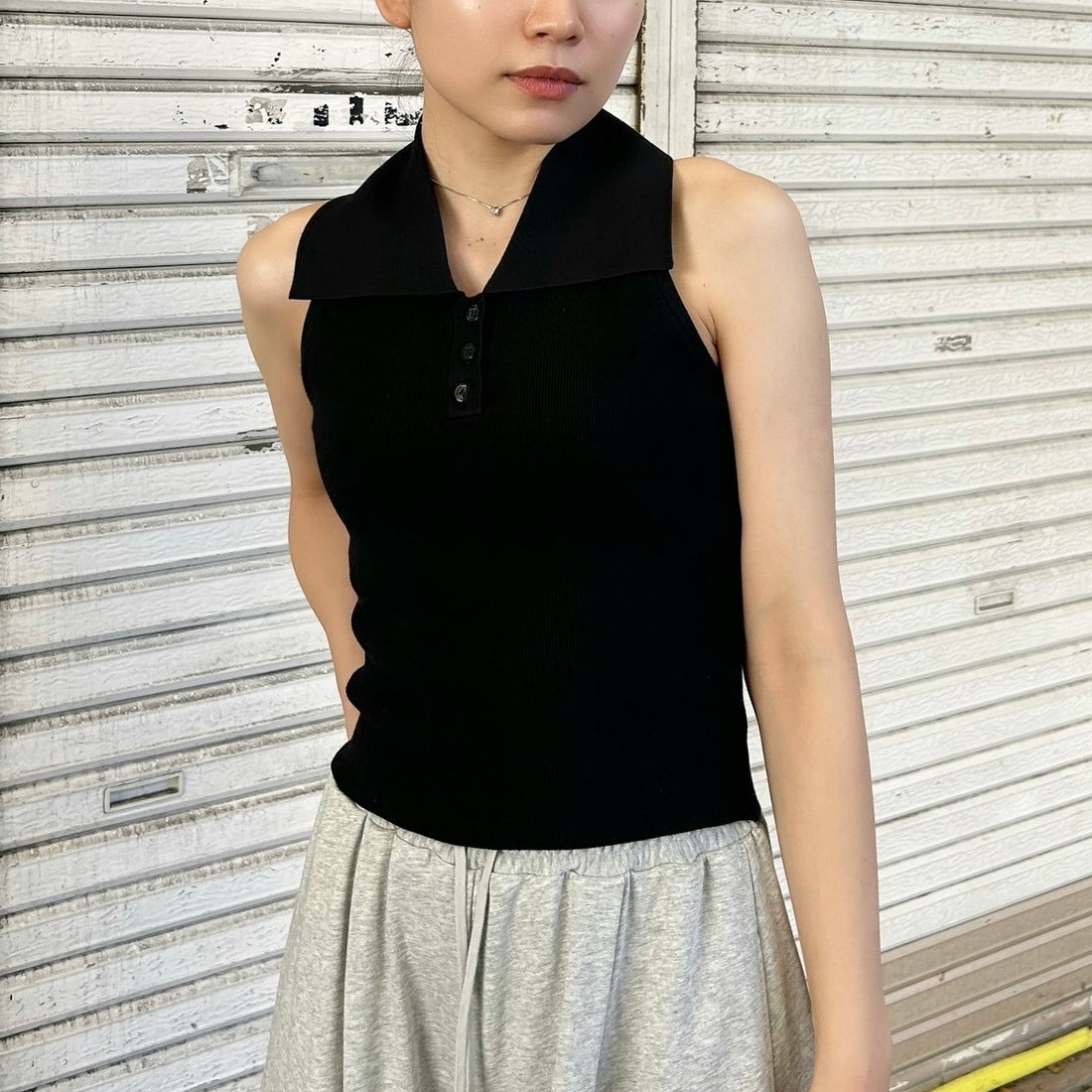 [SNIDEL]Sus襟付きニットPO/BLACK(SWNT254041)