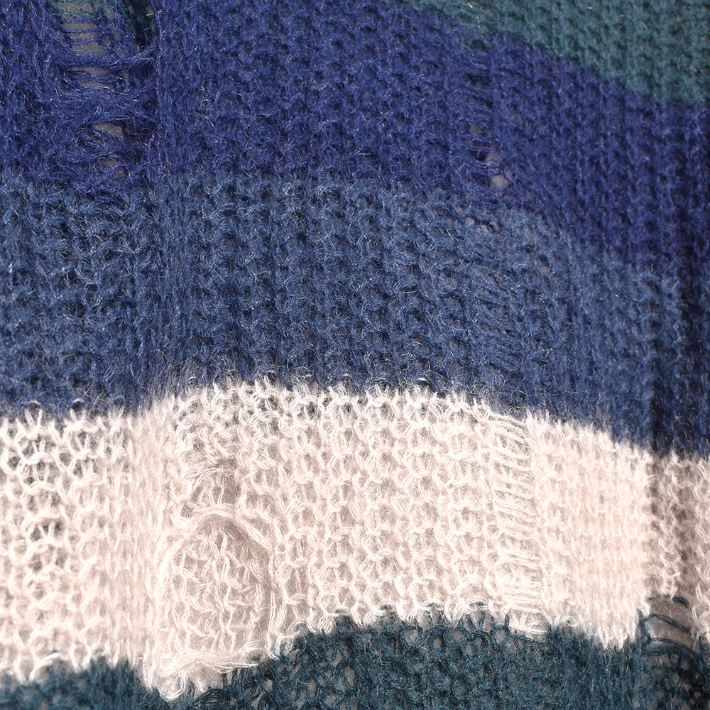 [F-LAGSTUF-F]BORDER MOHAIR BORO SWEATER/BLUE(FS1261)