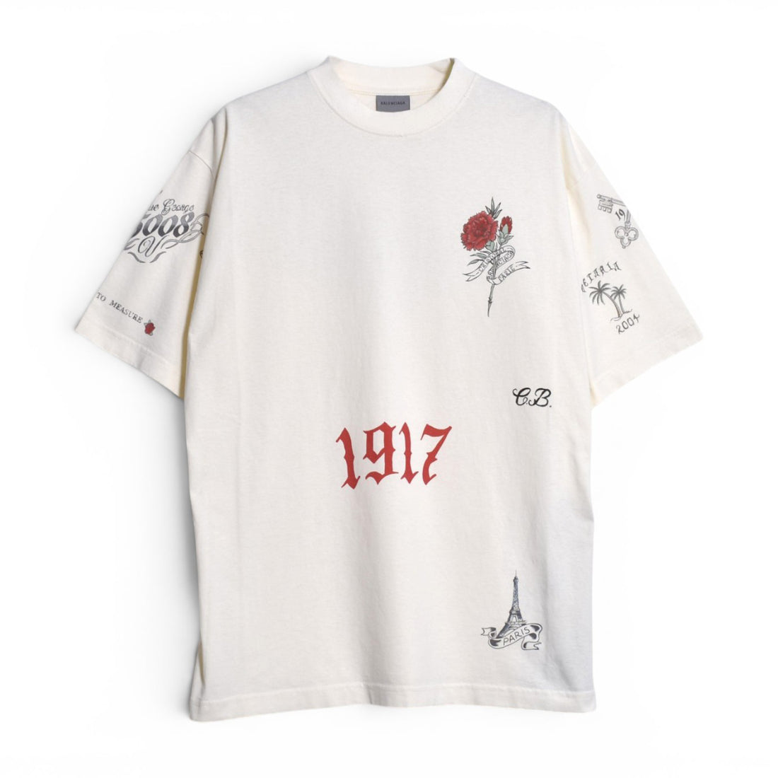 [BALENCIAGA]Tattoo Medium Fit T-Shirt/Cream(764235TUVJ2)