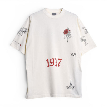 [BALENCIAGA]Tattoo Medium Fit T-Shirt/Cream(764235TUVJ2)