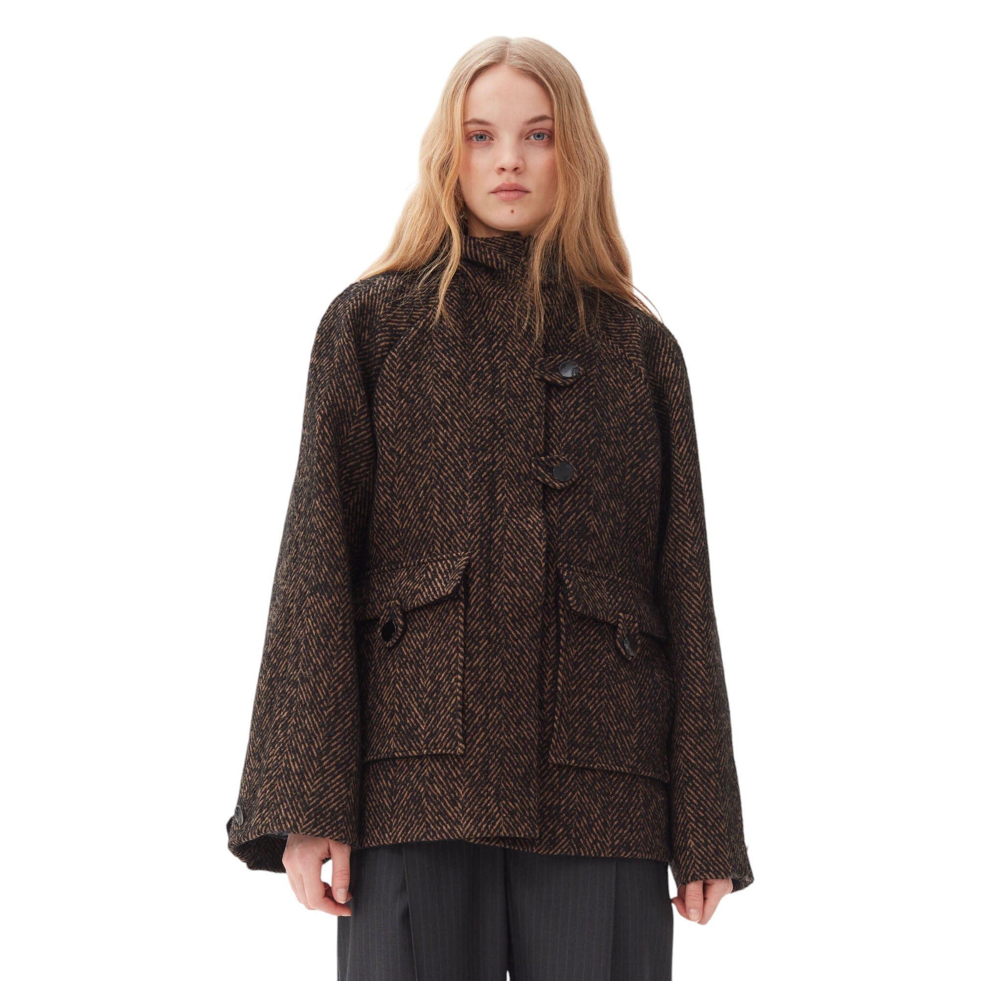 GANNI]Herringbone Wool Midi Jacket/BROWN(F9548) – R&Co.