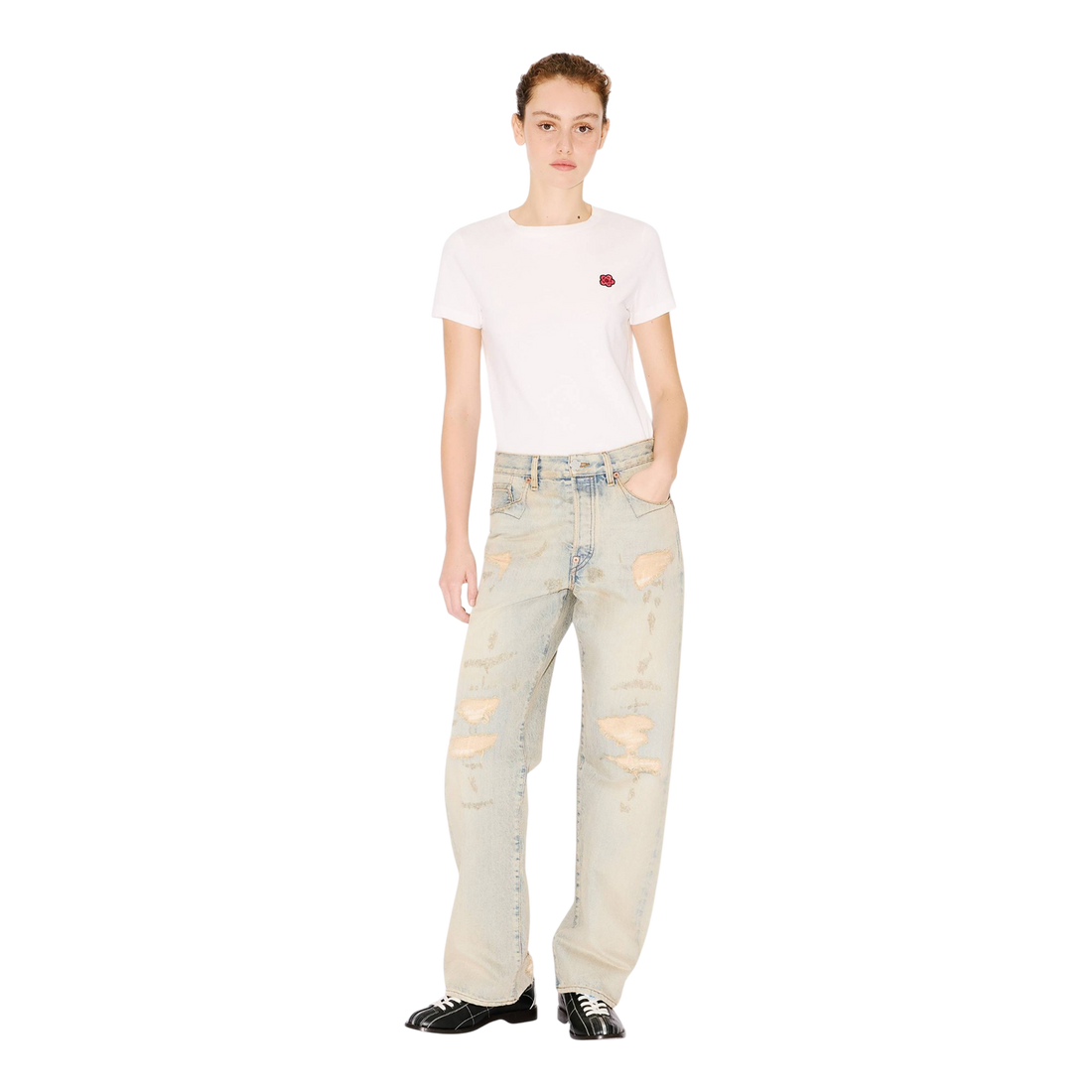 [KENZO] ストレートジーンズインジャパニーズセルビッジデニム / Bleached Blue Denim (FG55DP4246Q8)