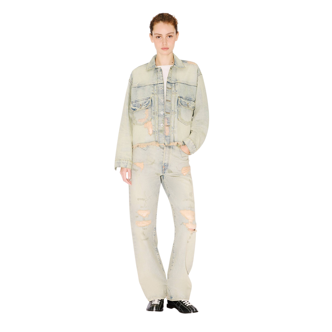 [KENZO] トラッカージャケットインジャパニーズセルビッジデニム / Bleached Blue Denim (FG52DV2626Q8)