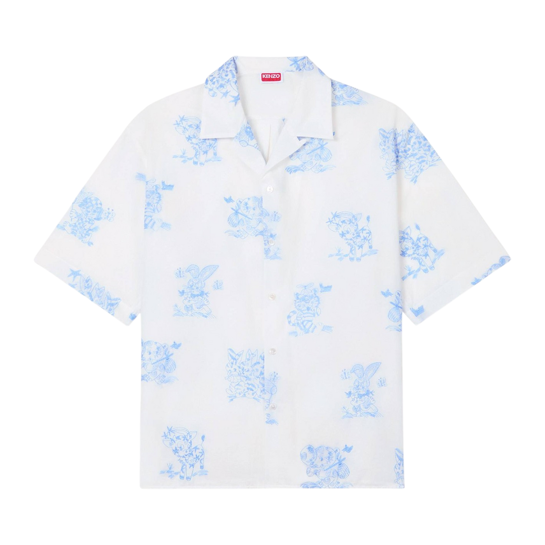 [KENZO] 'KENZO CARTOON' ハワイアンショートスリーブシャツ / White (FG55CH1359EG)