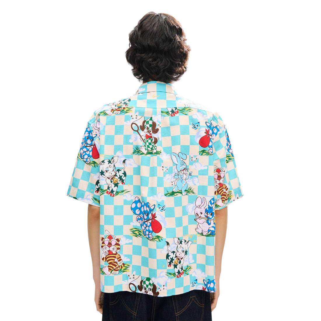 [KENZO] 'KENZO CARTOON' ハワイアンショートスリーブシャツインコットンシアサッカー / Aqua (FG55CH1359T2)