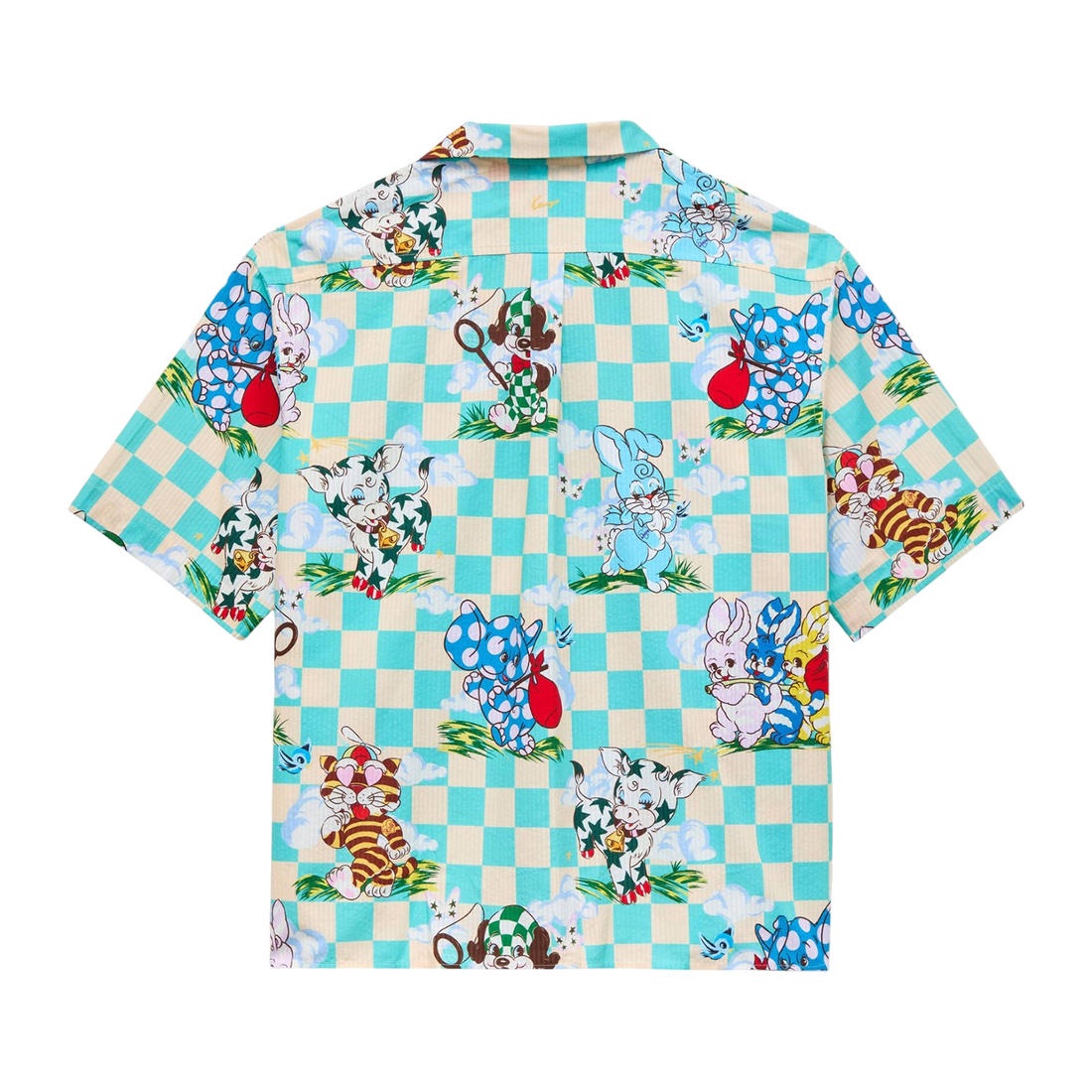 [KENZO] 'KENZO CARTOON' ハワイアンショートスリーブシャツインコットンシアサッカー / Aqua (FG55CH1359T2)