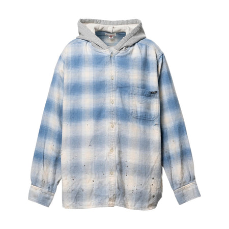 [KAMIYA]Distressed Hooded Checked Shirt/BLUE(G16SH051)