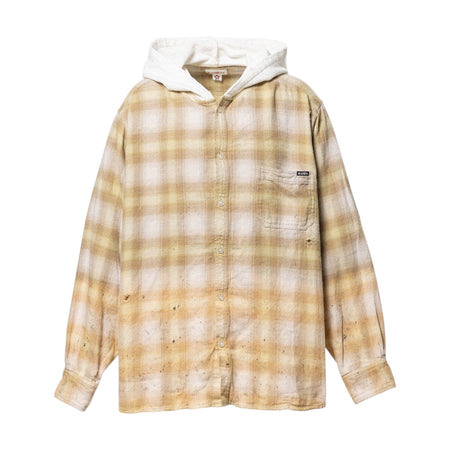 [KAMIYA]Distressed Hooded Checked Shirt/YELLOW(G16SH051)