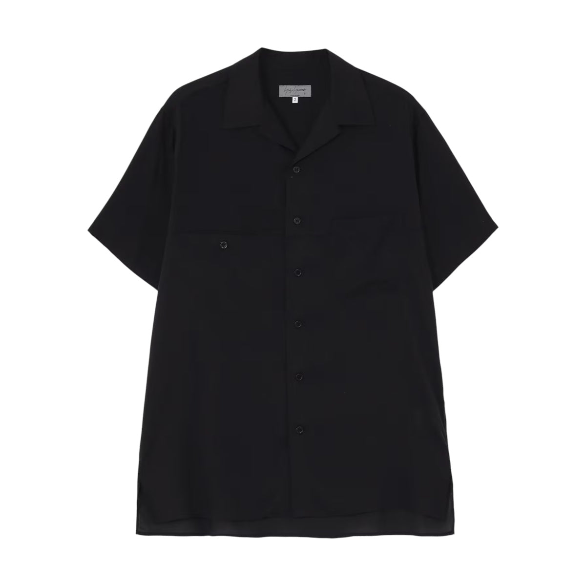 yohji yamamoto]CELLLOSE LAWN PANEL OPEN COLLAR BLOUSE/BLACK(HK-B09