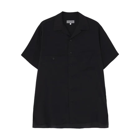 [yohji yamamoto]CELLLOSE LAWN PANEL OPEN COLLAR BLOUSE/BLACK(HK-B09-201)