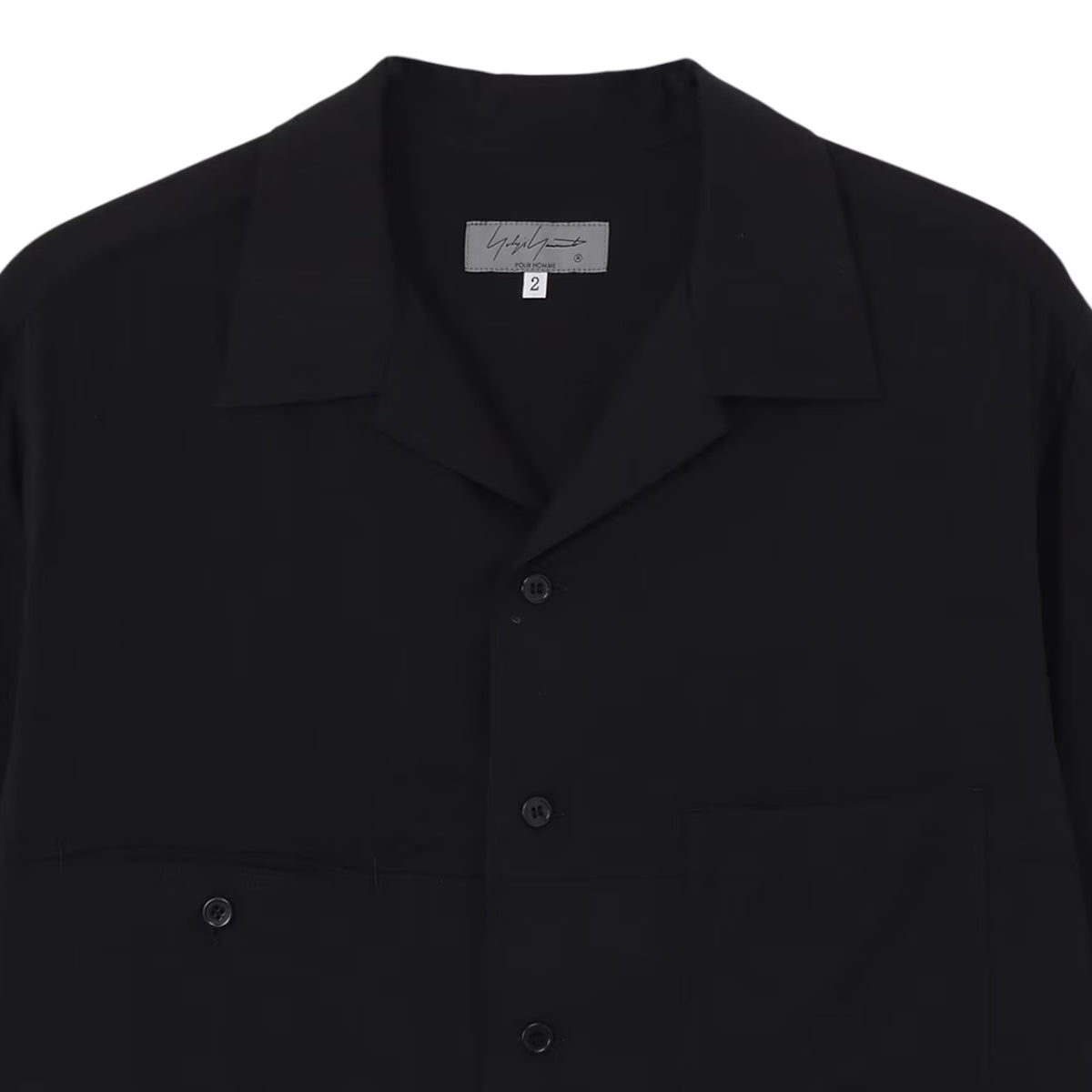 yohji yamamoto]CELLLOSE LAWN PANEL OPEN COLLAR BLOUSE/BLACK(HK-B09