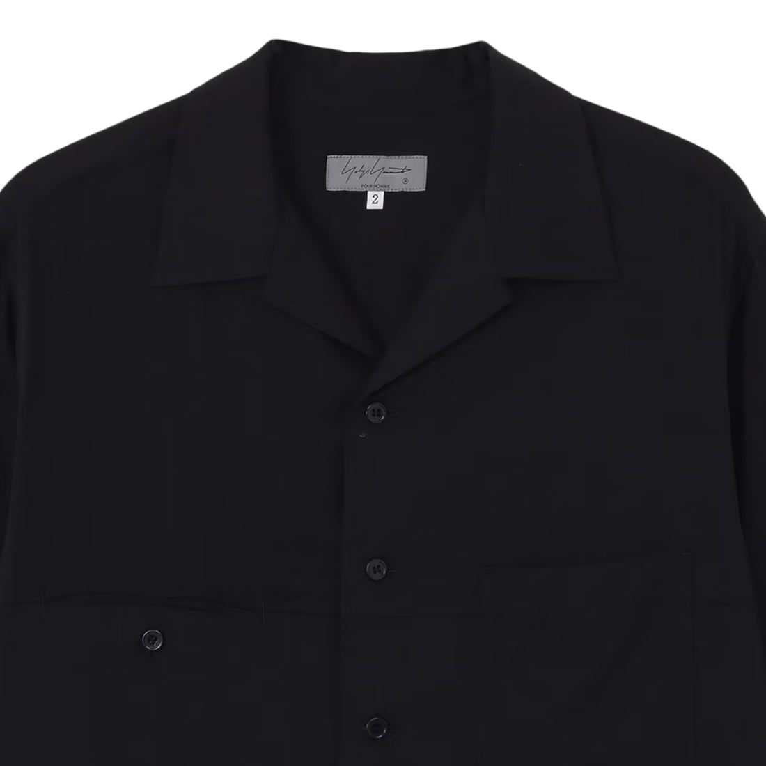 [yohji yamamoto]CELLLOSE LAWN PANEL OPEN COLLAR BLOUSE/BLACK(HK-B09-201)