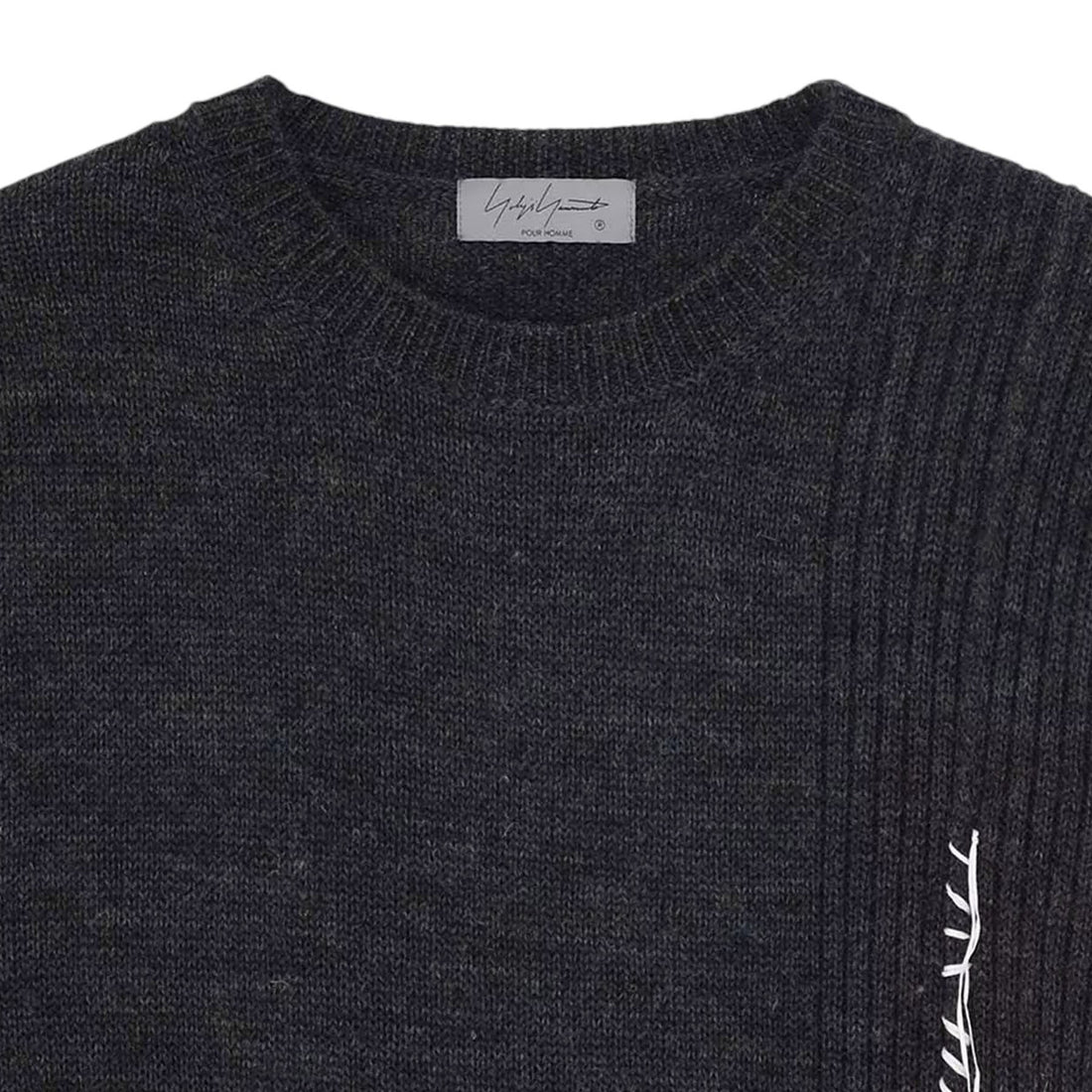 [yohji yamamoto]5G1P EMBROIDERY PLAIN STITCH EMBROIDERY ROUND NECK PO/CHACORL(HL-K25-196)