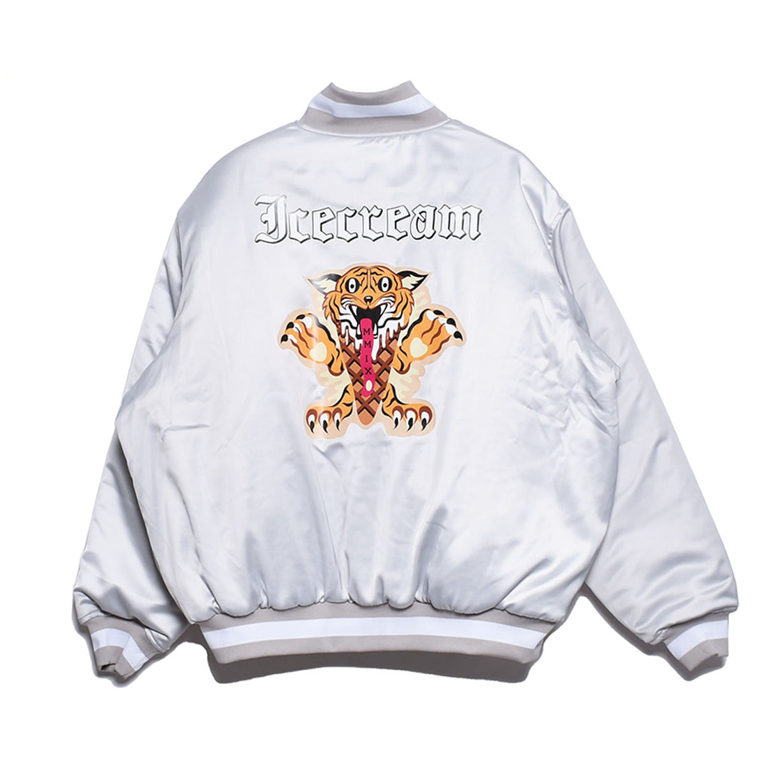 [ICECREAM]SATIN VARSITY JACKET/GRAY(ICJP233X002)