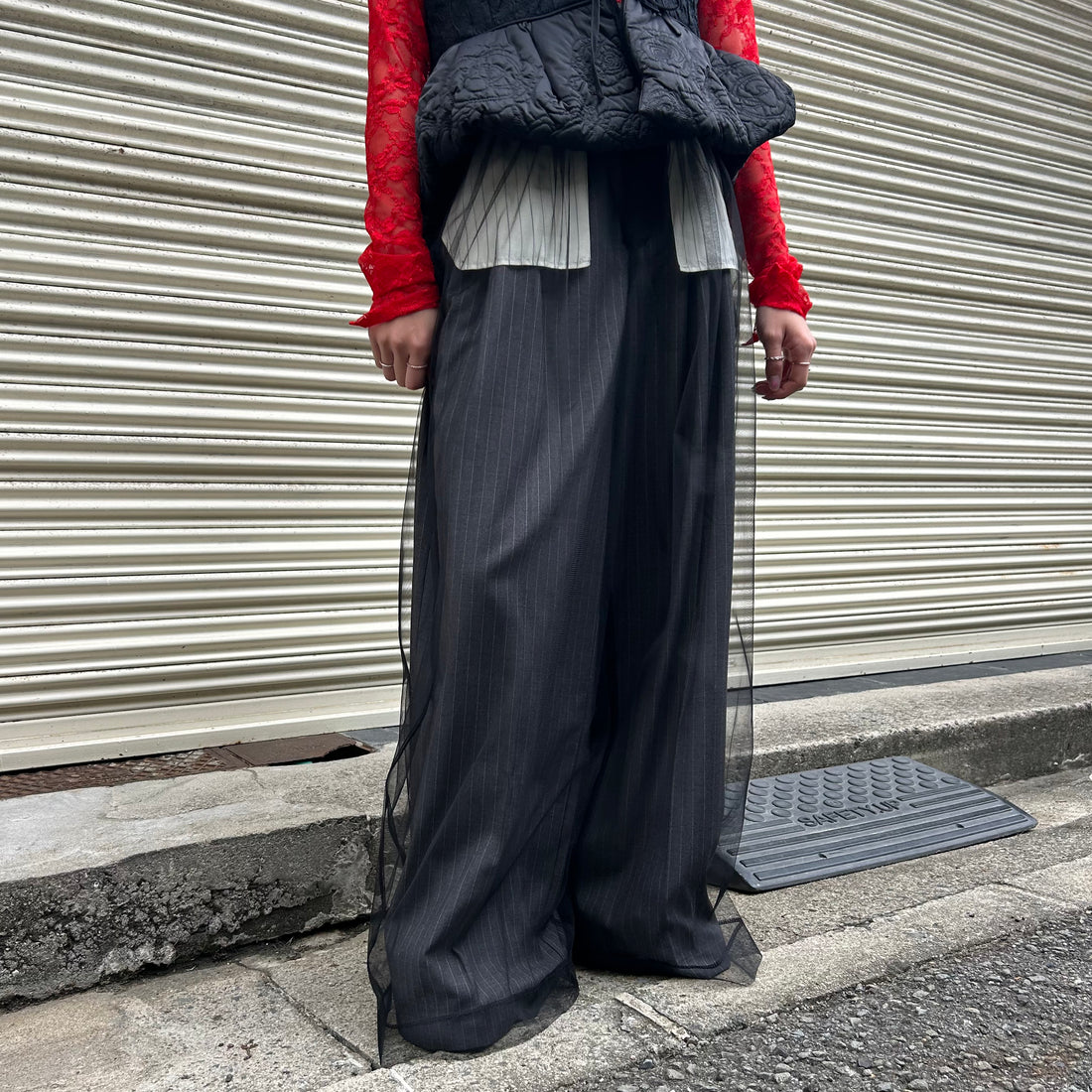 [MAISON SPECIAL]チュールレイヤードスラックス/GRAY(21252465213)