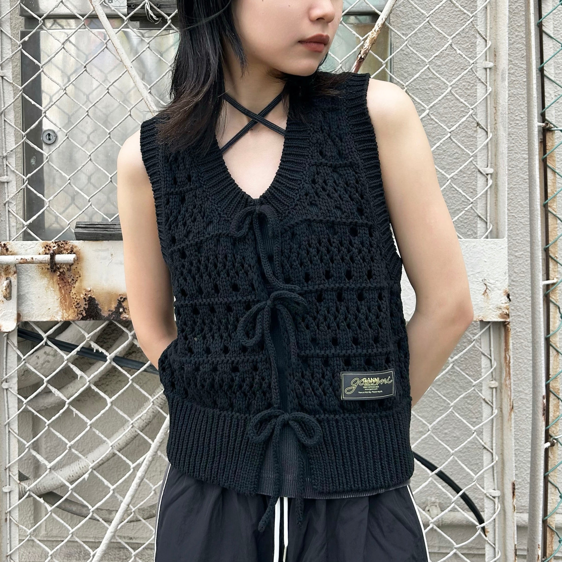 GANNI]Cotton Mix Tie String Vest/BLACK(K2471) – R&Co.