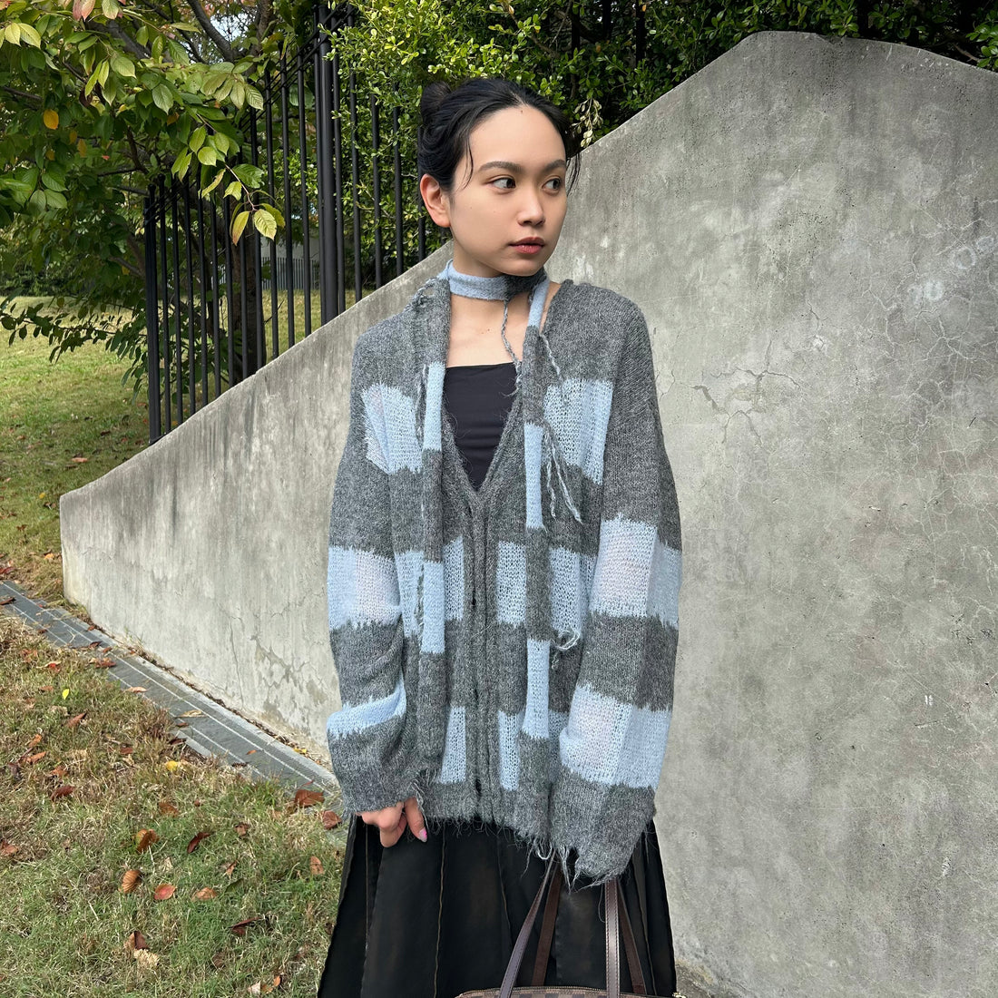 [MAISON SPECIAL]マフラーコンビボーダーカーディガン/GRAY(21252365707)