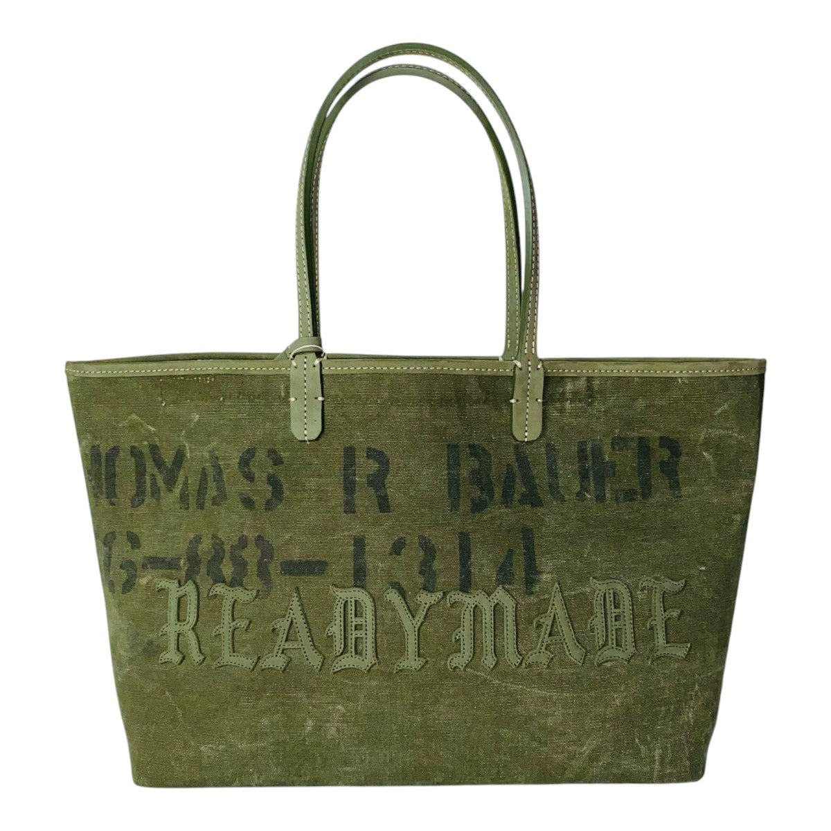 レディメイド READYMADE EASY TOTE ロゴプリントコットントートバッグ 中古 SB01 READYMADE EASY TOTE ま*と様 トートバ カーキ