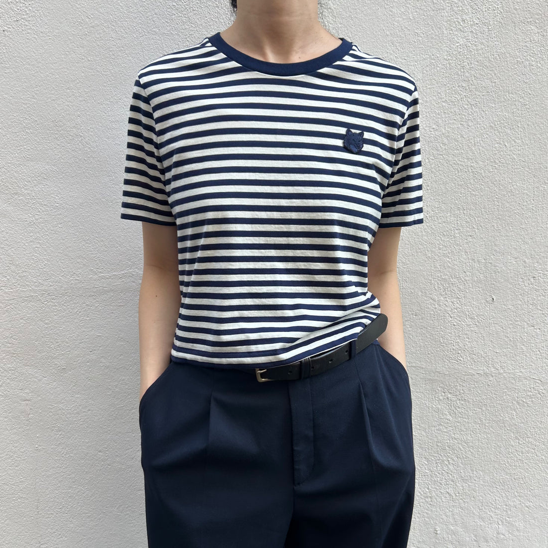 MAISON KITSUNE]BOLD FOX HEAD PATCH MULTI STRIPES BABY T/NAVY