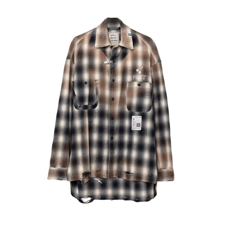 [MAISON MIHARA YASUHIRO]Vintage-like Check Shirt/BLACK(J12SH073)