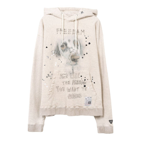 [MAISON MIHARA YASUHIRO]Dog Printed Embellished Distressed Hoodie/WHITE(J15HD722)