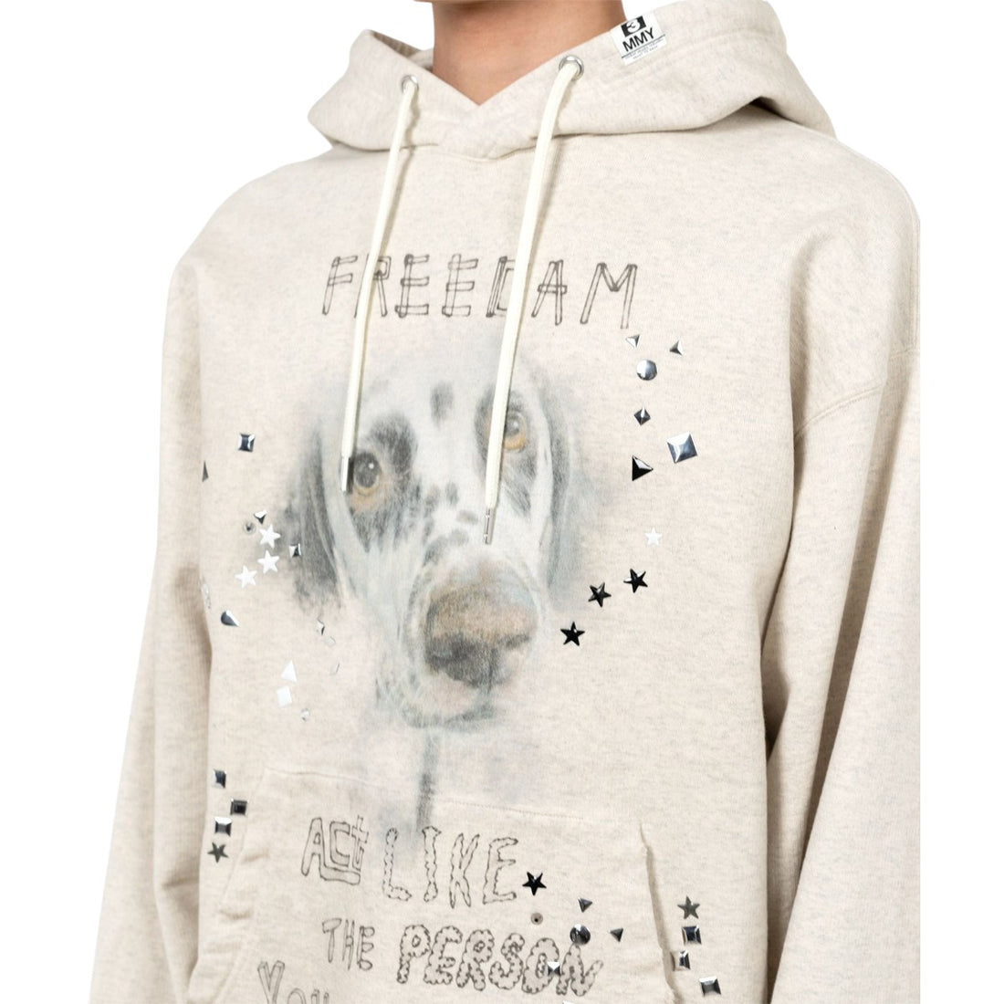 [MAISON MIHARA YASUHIRO]Dog Printed Embellished Distressed Hoodie/WHITE(J15HD722)
