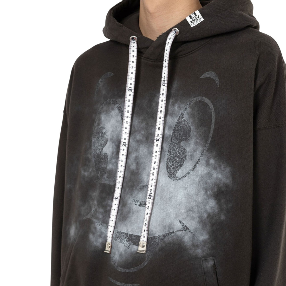 [MAISON MIHARA YASUHIRO]Happy Face Printed Distressed Hoodie/BLACK( J15HD731)