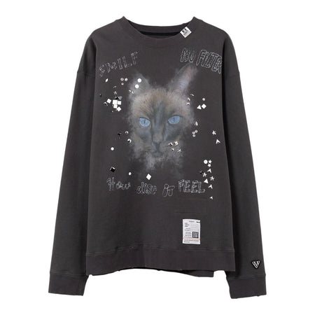 [MAISON MIHARA YASUHIRO]Cat Printed Embellished Distressed Sweatshirt/BLACK(J15PO723)