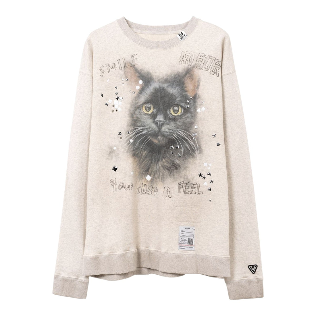 [MAISON MIHARA YASUHIRO]Cat Printed Embellished Distressed Sweatshirt/WHITE(J15PO723)