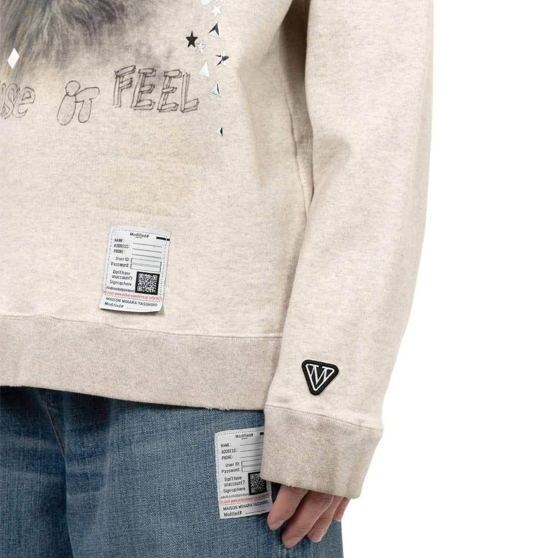 [MAISON MIHARA YASUHIRO]Cat Printed Embellished Distressed Sweatshirt/WHITE(J15PO723)