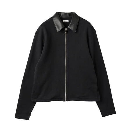 [JieDa]LEATHER COLLAR SWEAT ZIP JACKET/BLACK(Jie-25W-CT04-A)