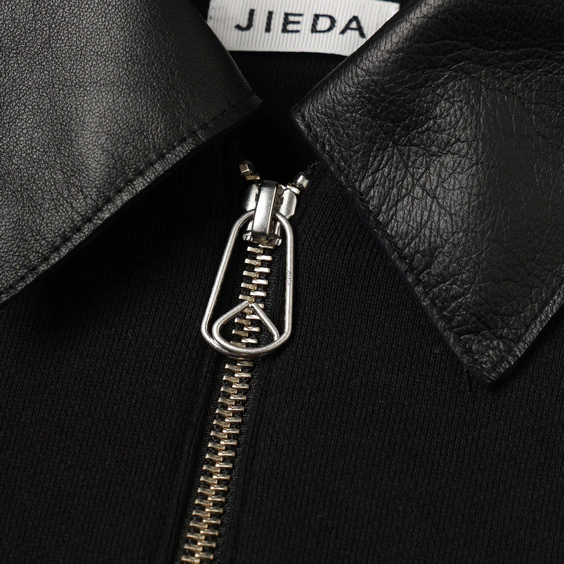 [JieDa]LEATHER COLLAR SWEAT ZIP JACKET/BLACK(Jie-25W-CT04-A)