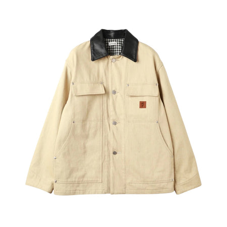 [JieDa]LEATHER COLLAR FADE COVERALL/BEIGE(Jie-25W-JK06)