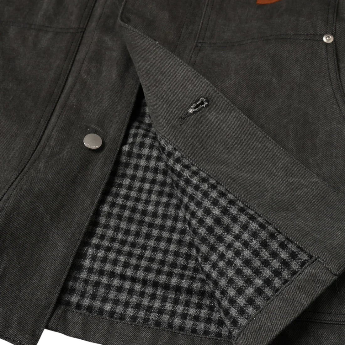 [JieDa]LEATHER COLLAR FADE COVERALL/BLACK(Jie-25W-JK06)